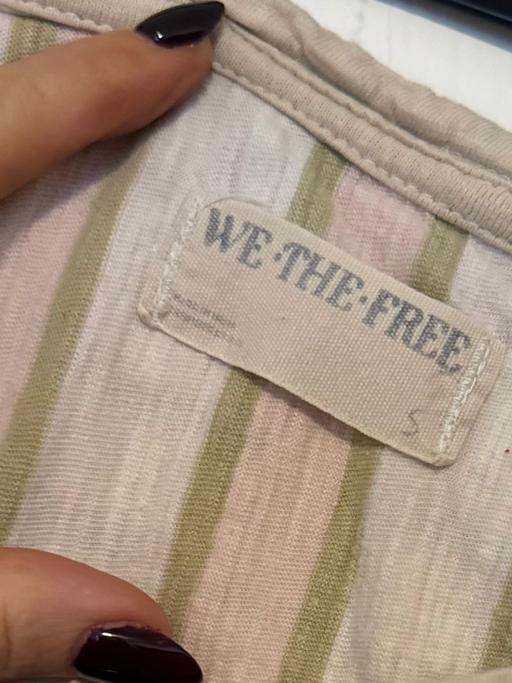 We The Free Striped Patchwork Short Sleeve Shirt in Beige, Blue, Olive - Picture 3 of 3